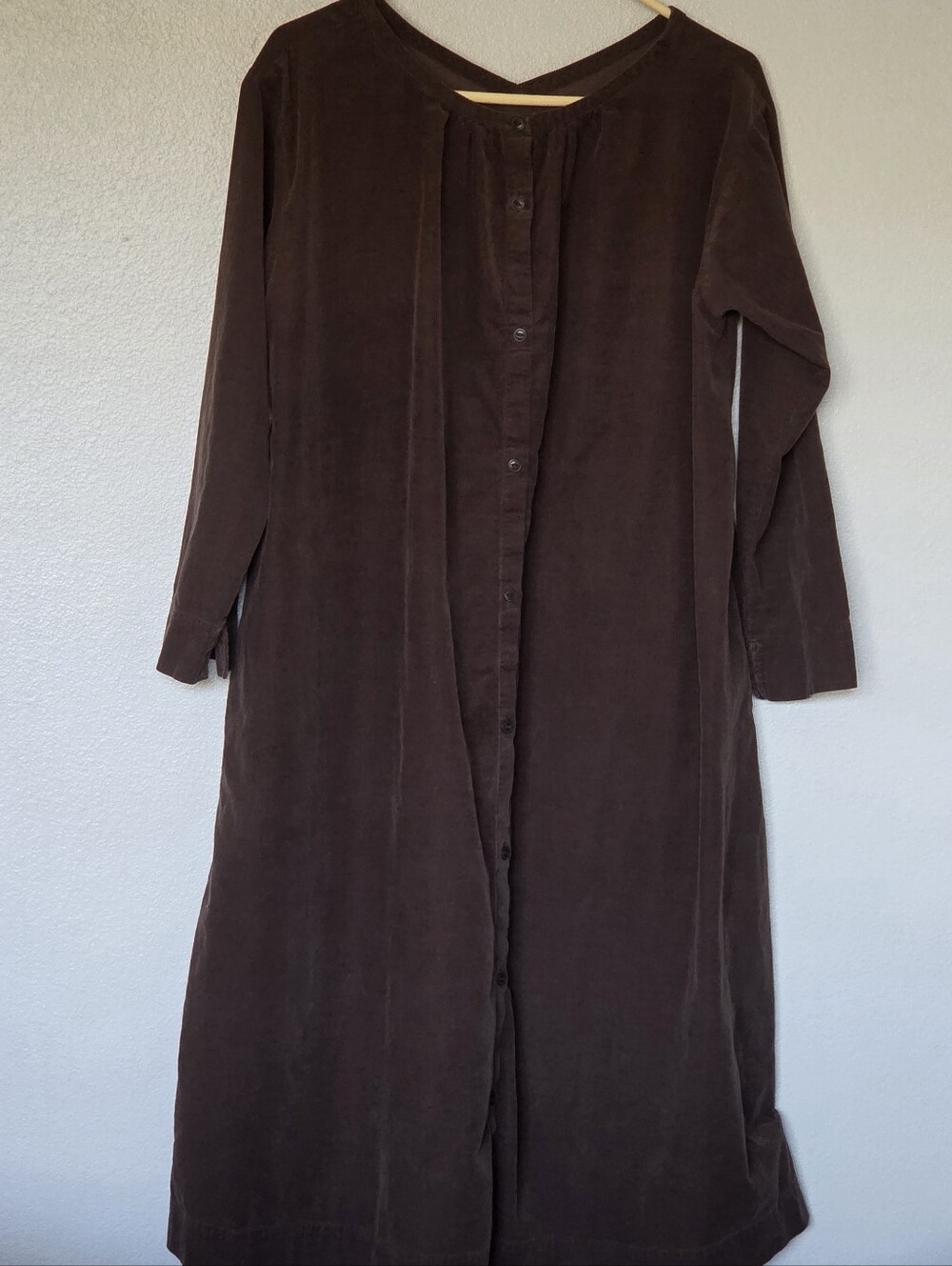 Studio CLIP Long Button-Front Dress in Brown Corduroy